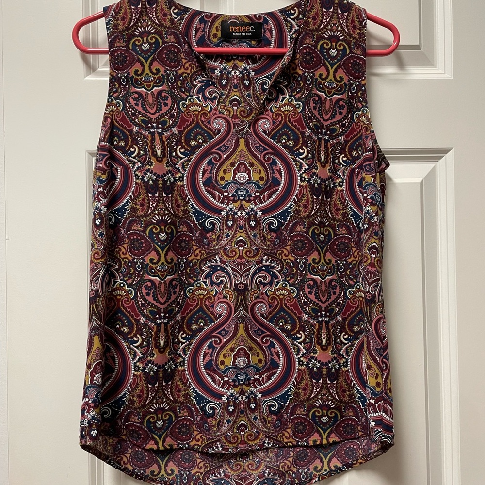 Renee C. Paisley Sleeveless Top - Red, Pink, Brown, S